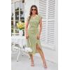 imageGRACE KARIN Womens Striped Bodycon Dress Summer Casual Polo V Neck Cap Sleeve Side Slit Ruched Stretch Midi DressesGreen