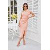 imageGRACE KARIN Womens Striped Bodycon Dress Summer Casual Polo V Neck Cap Sleeve Side Slit Ruched Stretch Midi DressesPink