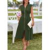 imageGRACE KARIN Womens Summer Casual Dress V Neck Cap Sleeve Zipper Front Flowy Midi Dress with PocketsArmy Green
