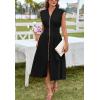 imageGRACE KARIN Womens Summer Casual Dress V Neck Cap Sleeve Zipper Front Flowy Midi Dress with PocketsBlack