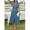 imageGRACE KARIN Womens Summer Casual Dress V Neck Cap Sleeve Zipper Front Flowy Midi Dress with PocketsGray Blue