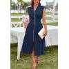 imageGRACE KARIN Womens Summer Casual Dress V Neck Cap Sleeve Zipper Front Flowy Midi Dress with PocketsNavy Blue