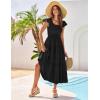 imageGRACE KARIN Womens Summer Dress Casual 2025 Flutter Sleeve Square Neck Smocked Boho Beach Dresses Tiered Midi Long SundressBlack