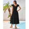 imageGRACE KARIN Womens Summer Dress Casual 2025 Flutter Sleeve Square Neck Smocked Boho Beach Dresses Tiered Midi Long SundressBlack