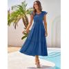 imageGRACE KARIN Womens Summer Dress Casual 2025 Flutter Sleeve Square Neck Smocked Boho Beach Dresses Tiered Midi Long SundressBlue