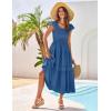 imageGRACE KARIN Womens Summer Dress Casual 2025 Flutter Sleeve Square Neck Smocked Boho Beach Dresses Tiered Midi Long SundressBlue