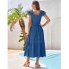 imageGRACE KARIN Womens Summer Dress Casual 2025 Flutter Sleeve Square Neck Smocked Boho Beach Dresses Tiered Midi Long SundressBlue