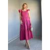 imageGRACE KARIN Womens Summer Dress Casual 2025 Flutter Sleeve Square Neck Smocked Boho Beach Dresses Tiered Midi Long SundressFuchsia
