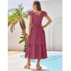 imageGRACE KARIN Womens Summer Dress Casual 2025 Flutter Sleeve Square Neck Smocked Boho Beach Dresses Tiered Midi Long SundressFuchsia