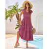 imageGRACE KARIN Womens Summer Dress Casual 2025 Flutter Sleeve Square Neck Smocked Boho Beach Dresses Tiered Midi Long SundressFuchsia