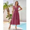 imageGRACE KARIN Womens Summer Dress Casual 2025 Flutter Sleeve Square Neck Smocked Boho Beach Dresses Tiered Midi Long SundressFuchsia