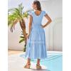 imageGRACE KARIN Womens Summer Dress Casual 2025 Flutter Sleeve Square Neck Smocked Boho Beach Dresses Tiered Midi Long SundressLight Blue
