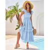 imageGRACE KARIN Womens Summer Dress Casual 2025 Flutter Sleeve Square Neck Smocked Boho Beach Dresses Tiered Midi Long SundressLight Blue
