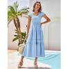imageGRACE KARIN Womens Summer Dress Casual 2025 Flutter Sleeve Square Neck Smocked Boho Beach Dresses Tiered Midi Long SundressLight Blue