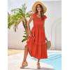 imageGRACE KARIN Womens Summer Dress Casual 2025 Flutter Sleeve Square Neck Smocked Boho Beach Dresses Tiered Midi Long SundressOrange Red