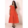 imageGRACE KARIN Womens Summer Dress Casual 2025 Flutter Sleeve Square Neck Smocked Boho Beach Dresses Tiered Midi Long SundressOrange Red