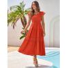 imageGRACE KARIN Womens Summer Dress Casual 2025 Flutter Sleeve Square Neck Smocked Boho Beach Dresses Tiered Midi Long SundressOrange Red