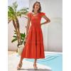 imageGRACE KARIN Womens Summer Dress Casual 2025 Flutter Sleeve Square Neck Smocked Boho Beach Dresses Tiered Midi Long SundressOrange Red