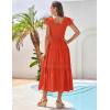 imageGRACE KARIN Womens Summer Dress Casual 2025 Flutter Sleeve Square Neck Smocked Boho Beach Dresses Tiered Midi Long SundressOrange Red