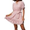 imageGRACE KARIN Womens Eyelet Vacation Dress Summer Casual Aline Mini Sundress Puff Sleeve Tie V Neck Ruffle Short Beach DressPink