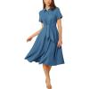 imageGRACE KARIN Womens Linen Dresses Summer Casual Flowy Collar Button Down Dress Front Tie Short Sleeve Pockets Midi Work DressGray Blue