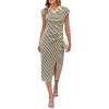 imageGRACE KARIN Womens Striped Bodycon Dress Summer Casual Polo V Neck Cap Sleeve Side Slit Ruched Stretch Midi DressesWhite