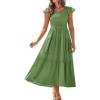 imageGRACE KARIN Womens Summer Dress Casual 2025 Flutter Sleeve Square Neck Smocked Boho Beach Dresses Tiered Midi Long SundressArmy Green