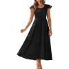 imageGRACE KARIN Womens Summer Dress Casual 2025 Flutter Sleeve Square Neck Smocked Boho Beach Dresses Tiered Midi Long SundressBlack