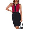 imageGRACE KARIN Womens Wear to Work Dress Sleeveless V Neck Belt Business Office Party Bodycon DressRedblack