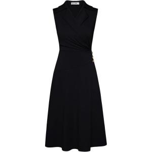 imageGRACE KARIN 2025 Womens Notch Lapel Ruched Wrap V Neck Business Work Dress Sleeveless A Line Midi DressBlack