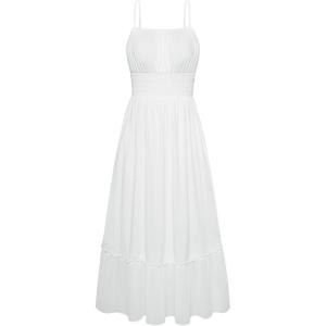 imageGRACE KARIN Womens 2025 Summer Maxi Dress Casual Sleeveless Spaghetti Strap Smocked Ruffle Beach Long Dress with PocketsWhite