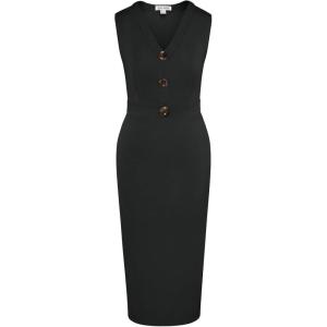 imageGRACE KARIN Womens 2025 Summer Wear to Work Dress V Neck Sleeveless Office Business Midi Sheath Pencil DressesBlack