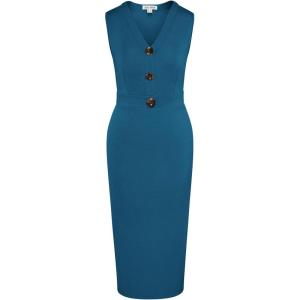 imageGRACE KARIN Womens 2025 Summer Wear to Work Dress V Neck Sleeveless Office Business Midi Sheath Pencil DressesBlue Green