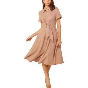 imageGRACE KARIN Womens Linen Dresses Summer Casual Flowy Collar Button Down Dress Front Tie Short Sleeve Pockets Midi Work DressPink