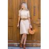 imageGRACE KARIN Womens 2025 Ribbed Knit Tweed Dresses Short Sleeve Crewneck A Line Mini Sweater Dress with Decorative ButtonsBeige