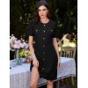 imageGRACE KARIN Womens 2025 Ribbed Knit Tweed Dresses Short Sleeve Crewneck A Line Mini Sweater Dress with Decorative ButtonsBlack