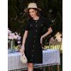 imageGRACE KARIN Womens 2025 Ribbed Knit Tweed Dresses Short Sleeve Crewneck A Line Mini Sweater Dress with Decorative ButtonsBlack