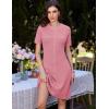imageGRACE KARIN Womens 2025 Ribbed Knit Tweed Dresses Short Sleeve Crewneck A Line Mini Sweater Dress with Decorative ButtonsPink