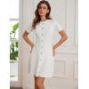 imageGRACE KARIN Womens 2025 Ribbed Knit Tweed Dresses Short Sleeve Crewneck A Line Mini Sweater Dress with Decorative ButtonsWhite