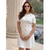 imageGRACE KARIN Womens 2025 Ribbed Knit Tweed Dresses Short Sleeve Crewneck A Line Mini Sweater Dress with Decorative ButtonsWhite