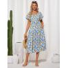 imageGRACE KARIN Womens 2025 Summer Dress Off Shoulder Floral Dress Puff Sleeve Smocked Boho Beach Midi Dress with PocketsBlue