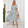 imageGRACE KARIN Womens 2025 Summer Dress Off Shoulder Floral Dress Puff Sleeve Smocked Boho Beach Midi Dress with PocketsBlue