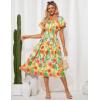 imageGRACE KARIN Womens 2025 Summer Dress Off Shoulder Floral Dress Puff Sleeve Smocked Boho Beach Midi Dress with PocketsOrange Yellow