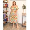 imageGRACE KARIN Womens 2025 Summer Dress Off Shoulder Floral Dress Puff Sleeve Smocked Boho Beach Midi Dress with PocketsOrange Yellow