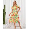 imageGRACE KARIN Womens 2025 Summer Dress Off Shoulder Floral Dress Puff Sleeve Smocked Boho Beach Midi Dress with PocketsOrange Yellow