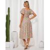 imageGRACE KARIN Womens 2025 Summer Dress Off Shoulder Floral Dress Puff Sleeve Smocked Boho Beach Midi Dress with PocketsPink Green
