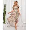 imageGRACE KARIN Womens 2025 Summer Dress Off Shoulder Floral Dress Puff Sleeve Smocked Boho Beach Midi Dress with PocketsPink Green