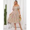 imageGRACE KARIN Womens 2025 Summer Dress Off Shoulder Floral Dress Puff Sleeve Smocked Boho Beach Midi Dress with PocketsPink Green