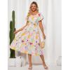 imageGRACE KARIN Womens 2025 Summer Dress Off Shoulder Floral Dress Puff Sleeve Smocked Boho Beach Midi Dress with PocketsPink Yellow Green