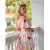 imageGRACE KARIN Womens 2025 Summer Dress Off Shoulder Floral Dress Puff Sleeve Smocked Boho Beach Midi Dress with PocketsPink Yellow Green